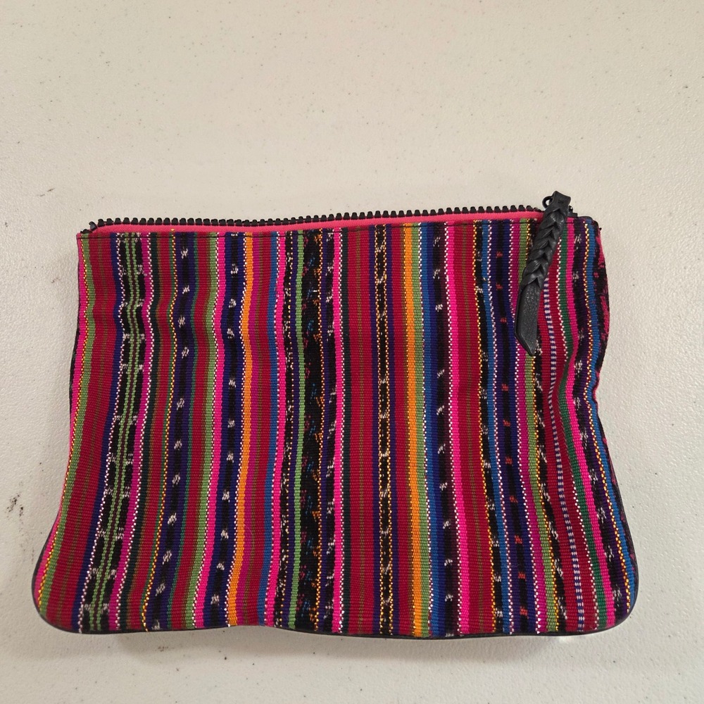Rebecca Minkoff x The Honest Co Woven Striped Leather Pouch Clutch Black Multi